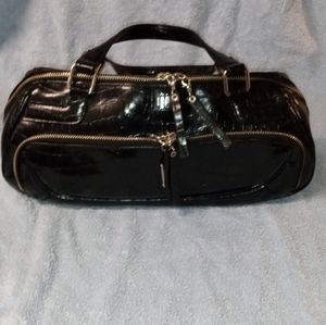 George black Crocodile embossed bag with houndstooth interior-Zippered p…